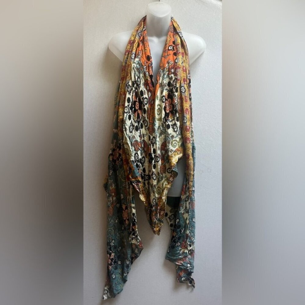 Free People patterned boho open knit paisley floral vest rayon cardigan One Size